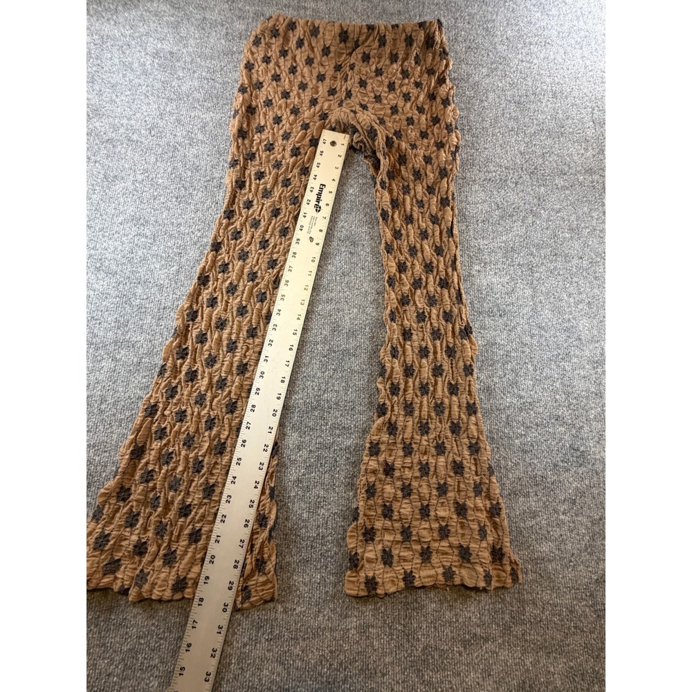Free People Popcorn Star Flare Pants Tan Black Smocked Bell Bottoms Small - Picture 3 of 5